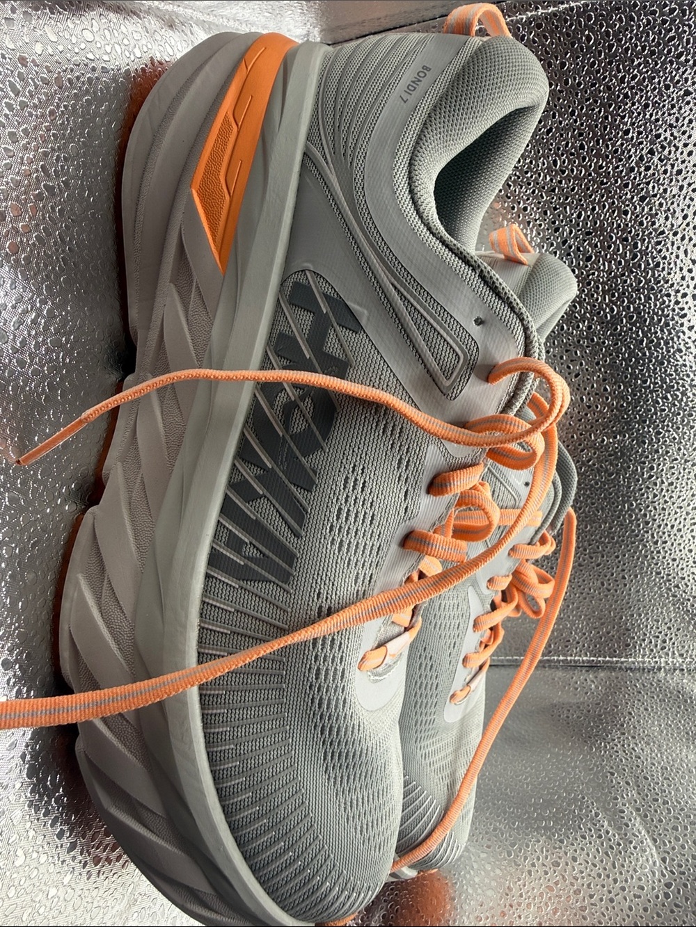 Hoka One One Women's 10.5 D Light Gray Running Shoes with Orange Accents